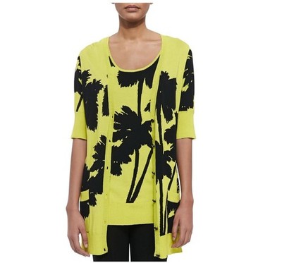 Berek Sweater Tank Knit Set Neon Green Palm Tree Miami Print 2 pc Twin Set 2XL