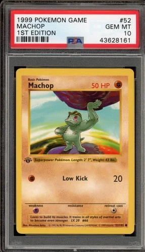 Pokemon Machop Base Set Shadowless 1st Edition #52 PSA 10 Gem Mint