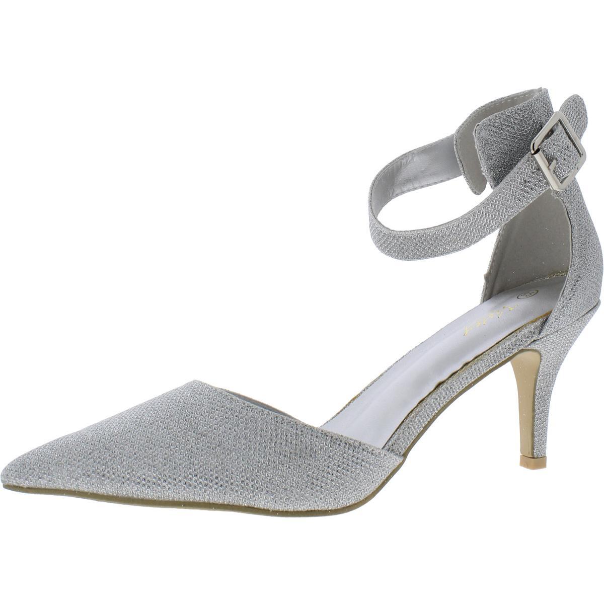 Женские туфли-лодочки Vostey с серебряным блестящим ремешком на щиколотке, размер 9.5 Medium (B, M) BHFO 5075