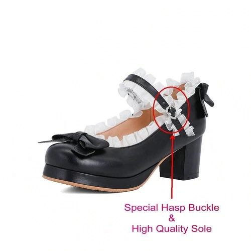 Sweet Bowknot Lace Bridal Girls Wedding Shoes Women High Heel Pink Plus Size - Bild 38 von 40