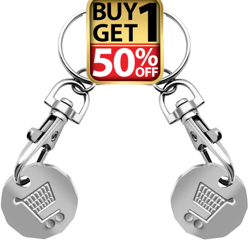 2 Trolley Con Keyrng Removable Supermarket £1 Pound Shoppng Cart - Foto 7