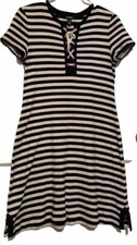 Chaps Dress Women’s Medium Navy White Striped Summer Stretch Knit Spring