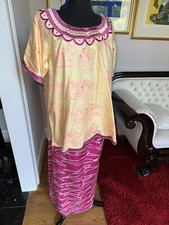 WOMEN'S HAND-CRAFTED AFRICAN TRIBAL SET DASHIKI, LONG SKIRT, HEADWRAP One Size