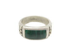 SOUTHWESTERN 925 Sterling Silver Vintage Inlaid Malachite Band Ring Sz 7 RG18567