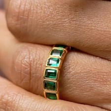 4.13Ct Emerald Cut Diamond Full Eternity Wedding Band 14K Yellow Gold Finish