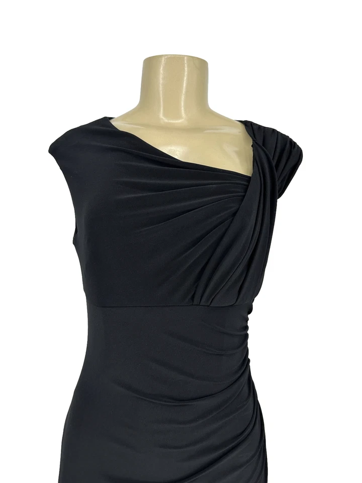 Lauren Ralph Lauren Size 4 Petite Sheath Pleated Dress Black Party Evening 37-12 - Image 3 of 4