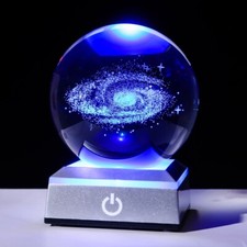 3.15" Engraved Galaxy Crystal Ball with LED Colorful Lighting Touch Base, Gift
