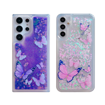 For iPhone 14 Samsung S23 OPPO Xiaomi Butterfly Liquid Bling Quicksand Case