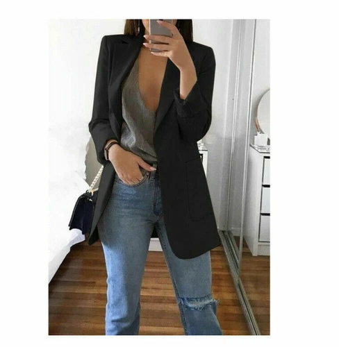Womens Cardigan Blazer Suit Slim Ladies Coat Formal Jacket Slim Solid Color New - Picture 8 of 30