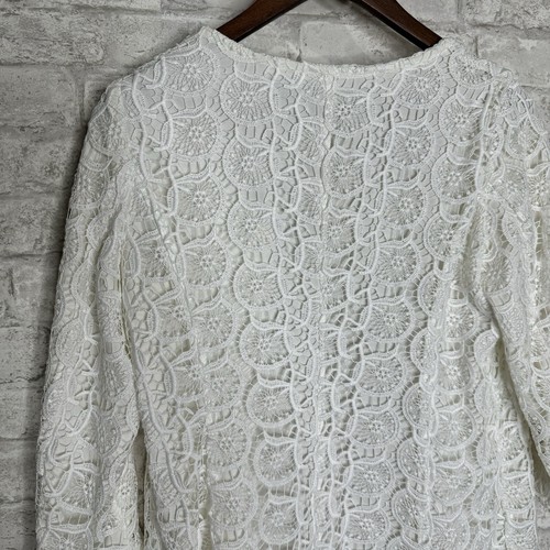 Zara White Crochet Overlay Long Line Jacket Women's Small 3/4 Sleeve Lined - Picture 7 of 18
