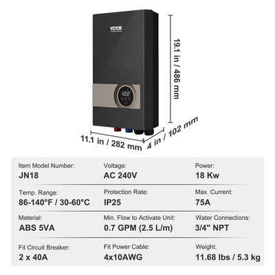 VEVOR 18KW Instant Hot Tankless Water Heater Electric Boiler for Shower  Bathroom | eBay