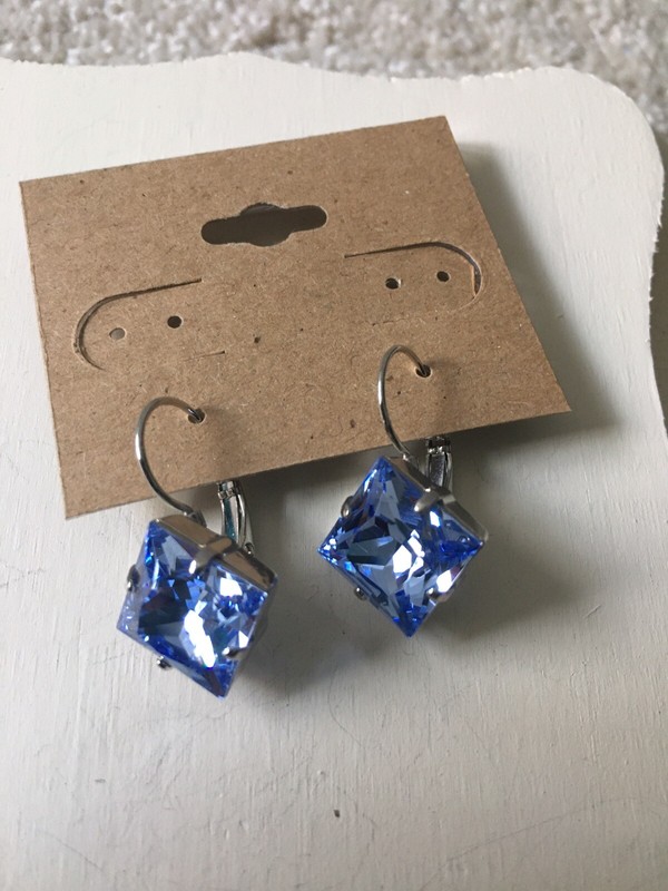 New 12 mm Square Lever Back Earring 1" made with Swarovski crystals Cup Chain
