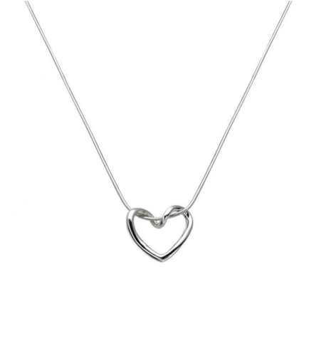 925 STERLING SILVER HEART NECKLACE, HOLLOW OUT CUT HEART CHARM PENDANT NECKLACE