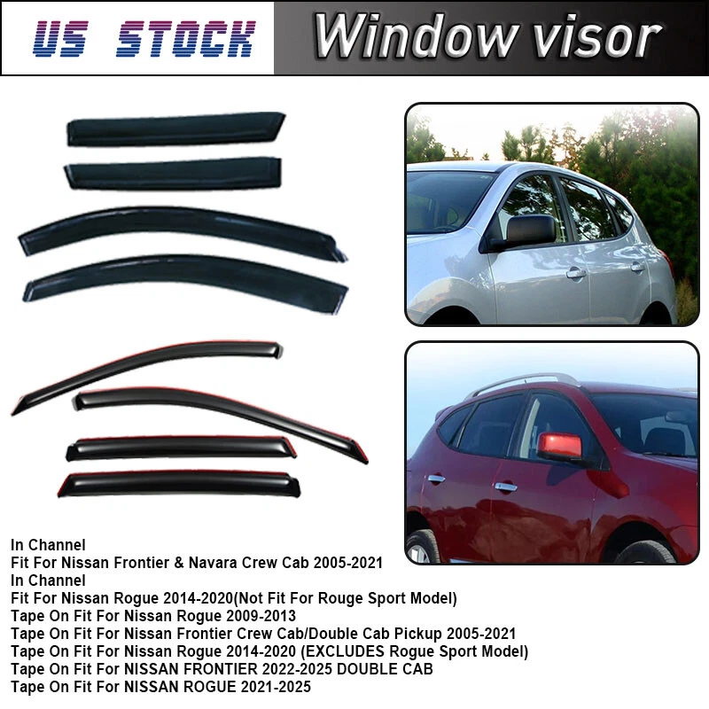 Smoke Window Visors Rain Guards Vent Sun Shade Wind Deflector Shields For Nissan - Image 2 of 4