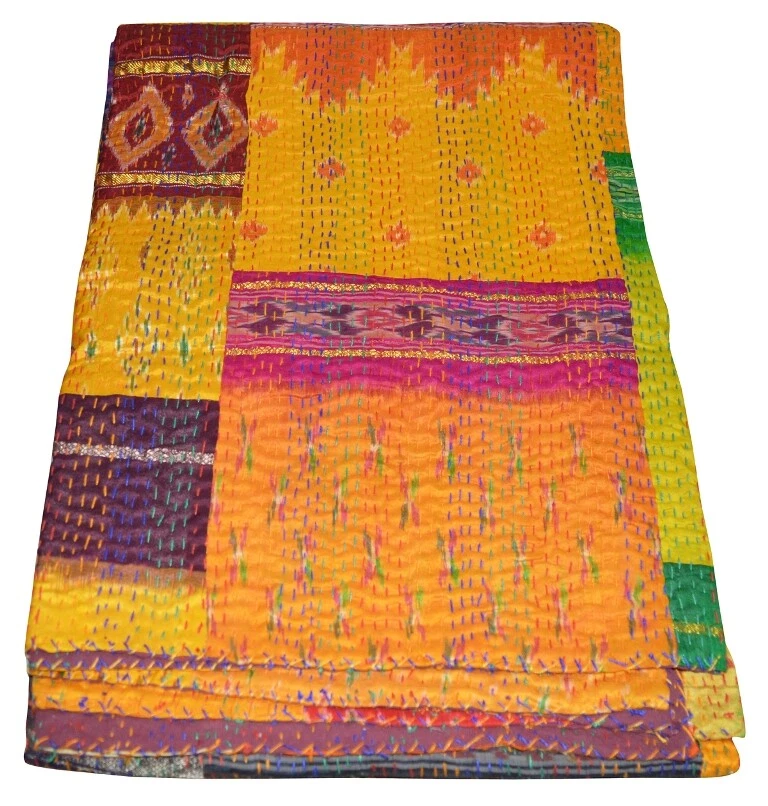 Colcha reversible Indian Kantha Twin Edredón Hecho a mano Retazos Manta Tiro Foto 3 de 4