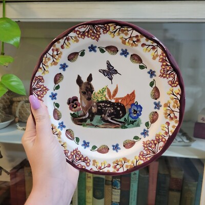 Anthropologie Nathalie Lete Fawn Deer Floral Plum Dining Dessert