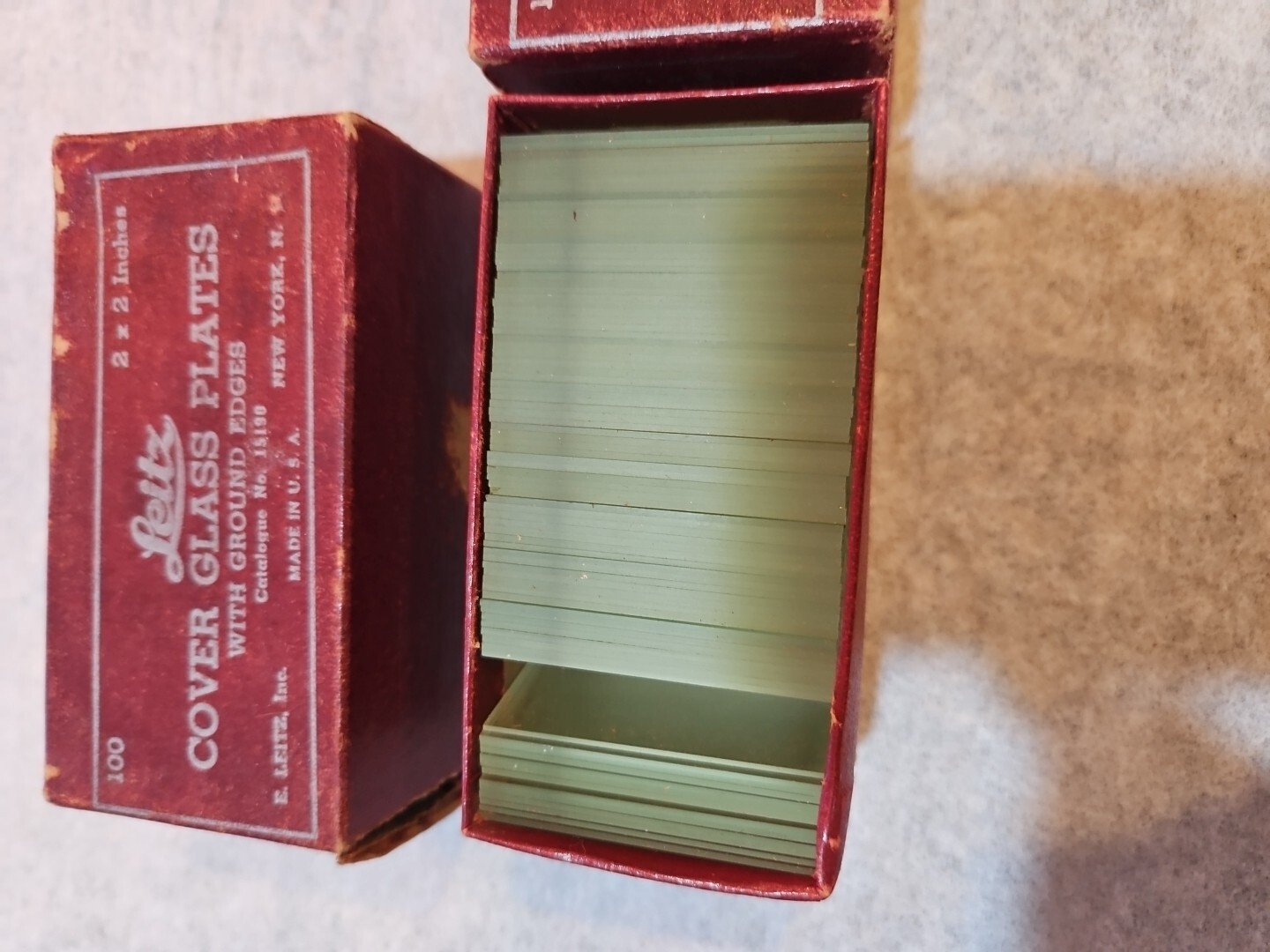 LEITZ  2" X 2"  Cover Glass Plates Ground Edges New York, NY USA 15190 2 Boxes 