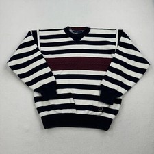 Vintage Tommy Hilfiger Sweater Size Large Blue White Stripe Crewneck Cotton 90s