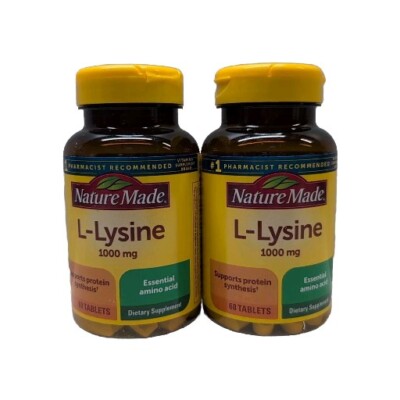 (2) NATURE MADE L-LYSINE 1000 MG ESSENTIAL AMINO ACID 60 TABLETS Ea EXP: 06/2028