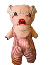 Antique Plush Stuffed Animal Red 1950 nursery rhyme Three Little Pigs Fairy Tale