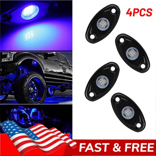 4X Blue LED Rock Lights Underbody Trail Rig Glow Lamp Offroad SUV Pickup Truck