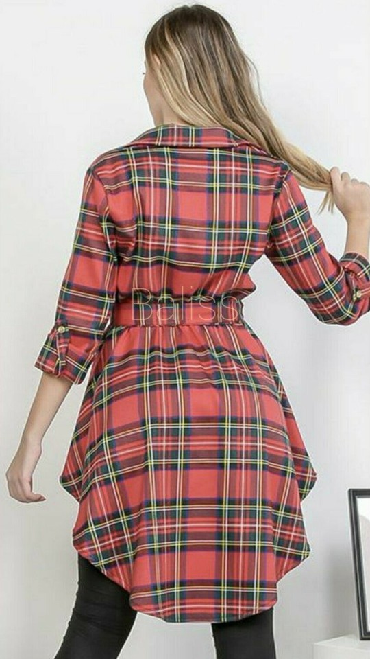 Durie Tartan Women's Lapel Shirt Dress With Long Sleeve