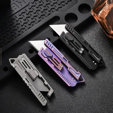 Titanium Pocket Utility Knife Box Cutter Extra 10pcs Blades Quick Change Blades