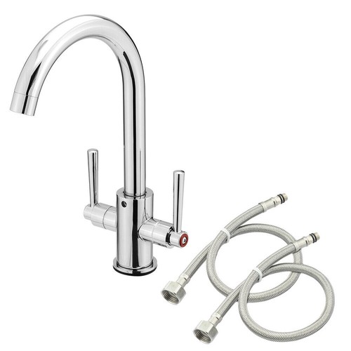 Chrome Kitchen Faucet 360° Swivel Dual Handle Hot Cold Water Sink Mixer Tap