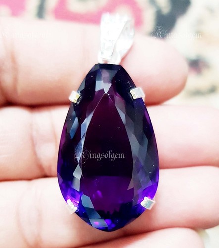80 Ct Natural Purple Amethyst 925 Sterling Silver Solitaire Pendant Gemstone - Picture 2 of 5