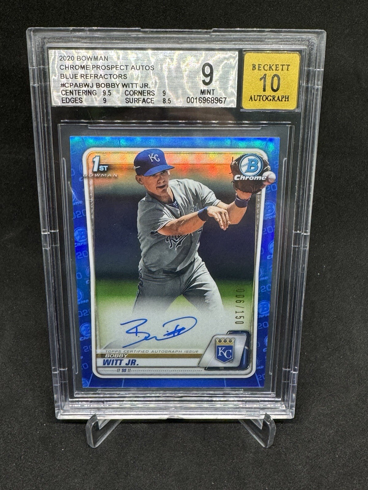 2020 Bowman Bobby Witt Jr. 1st True Blue Auto /150 BGS 9 Auto 10 Royals
