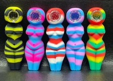 2pack 4'' Silicone Hand Pipe Smoking Sexy Lady Beauty Tobacco Glass Bowl W/ Carb
