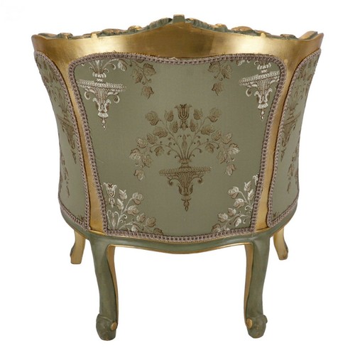 Poltrona parigina oro tessuto verde damascato luigi xiv arredo casa barocco - Foto 4 di 5