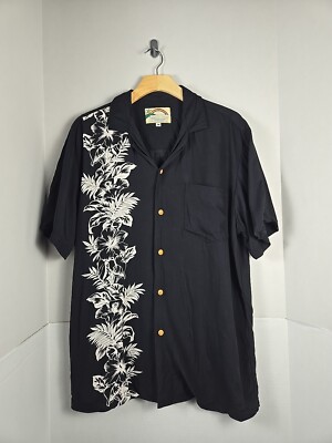 Paradise Found - VTG Floral Hawaiian Button Up Shirt Black White Rayon - Men's M