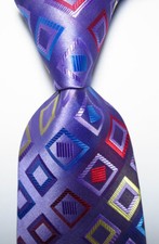 New Classic Checks Light Purple Blue Red JACQUARD WOVEN Men's Tie Necktie