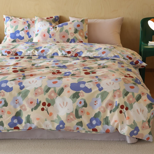 Floral Duvet Cover Set Queen 100% Cotton Bedding for Kids Boys Girls Teens Red C