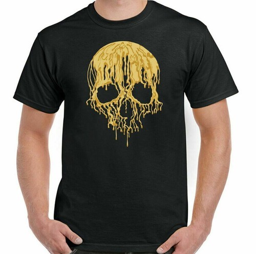 Skull T-Shirt Mens Gothic Biker Motorcycle Tattoo Motorbike Bike Top Gift Gold - Picture 2 of 2