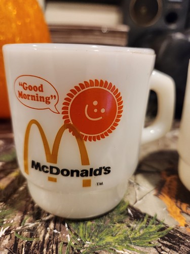 2 Vintage McDONALD'S Good Morning Coffee Cup Mug 1976 Fire King Oven Proof 8oz - Picture 2 of 5