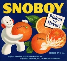 SNOBOY Brand Original Sunkist Fruit Crate Label - Los Angeles, California