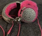 Girls Vtg Justice Retro Dazzling Rhinestone Hot Pink Furry Headphones Auxiliary — photo 3