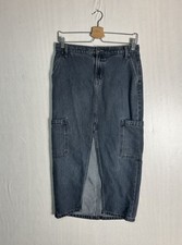 Old Navy Womens Drapey Denim Cargo Midi Skirt Blue Utility Y2K Grunge Slit Sz 2