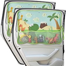 Window Shade for Baby, 2 Pack Sun Shades with Storage Pocket Color: Green-2pcs