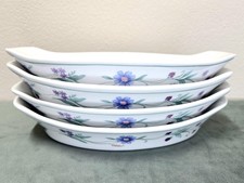 Vintage Oneida Ava floral au gratin dishes 8" oval baker set of 4 blue purple