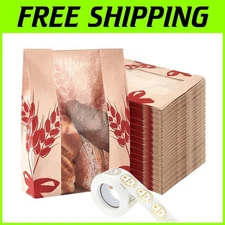 Elegant 300 Pcs Red Kraft Paper Bakery Bags with Stickers - Freshness Guaranteed