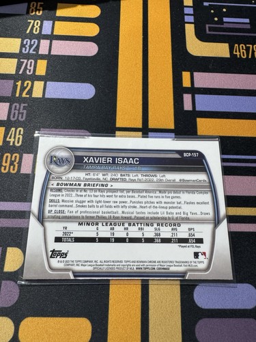 Xavier Isaac Mojo Refractor 2023 Bowman Chrome Chrome Prospects #BCP-157 Rays - Picture 2 of 2