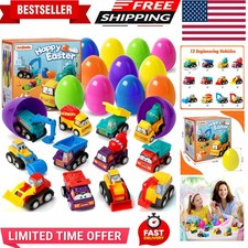 12 Plastic Easter Eggs Filled with Pull-Back Engineering Toys Gift for Easter...