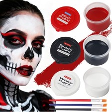 Water Based Face Body Paint Set Black White Red Kit Non Toxic Halloween Cosplay