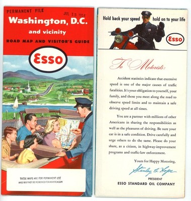 Vintage 1954 Washington, D.C. Road Map   Std. Oil of NJ (Esso)