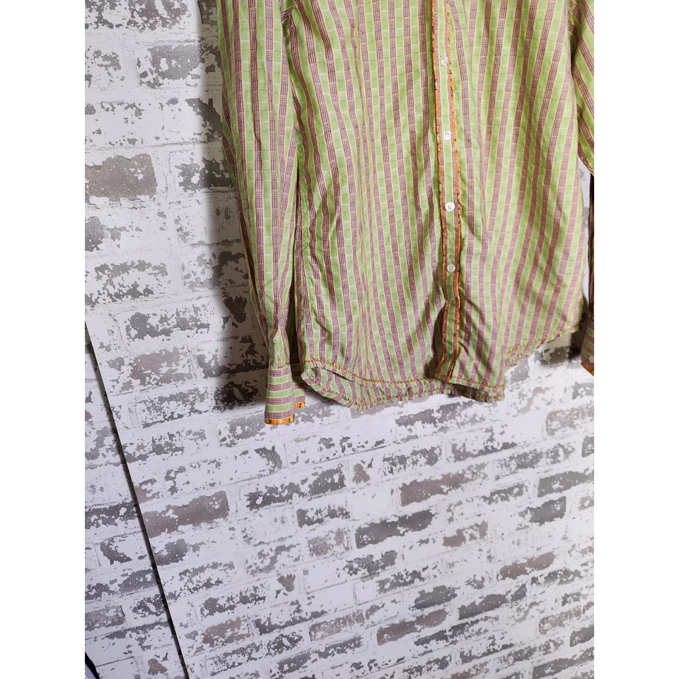 Camisa Para Hombres XL Robert Graham Diseñador Abotonada Verde Rayas Bordada Informal Foto 4 de 4