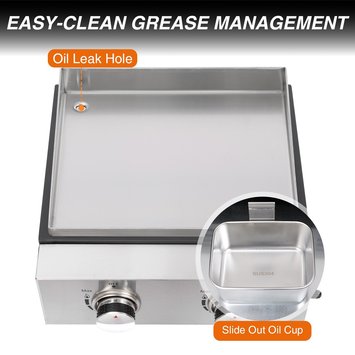 14 Inch Tabletop Gas Grill, 2 Burner Portable Flat Top Griddle with Legs, Cover