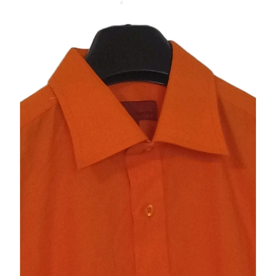 Nueva Camisa de Vestir Formal Para Hombres Naranja Cuello Recto Puño Francés Pascal Morabito Foto 3 de 4